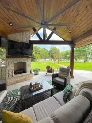 Outdoor Living Fireplace and Patio Cover